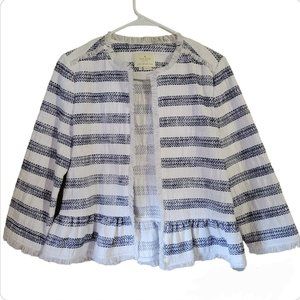 Kate Spade New York Striped Fringe Tweed Jacket Size S Women's Open Front